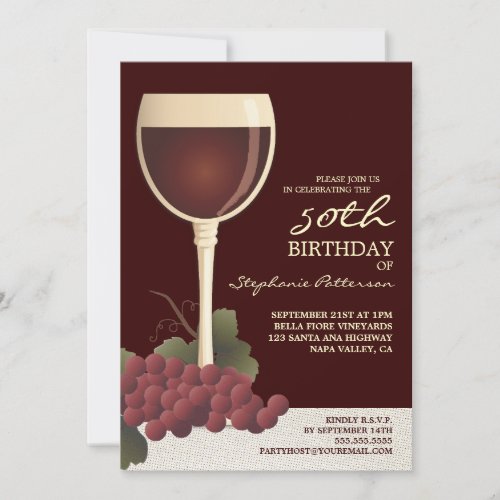 Lovely Wine &amp; Grapes 50th Birthday Invitation