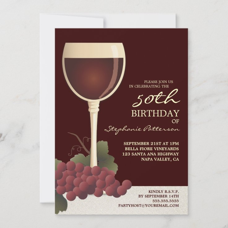 Lovely Wine & Grapes 50th Birthday Invitation 