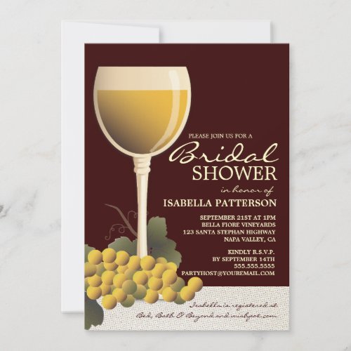 Lovely Wine &amp; Grapes Bridal Shower Invitation