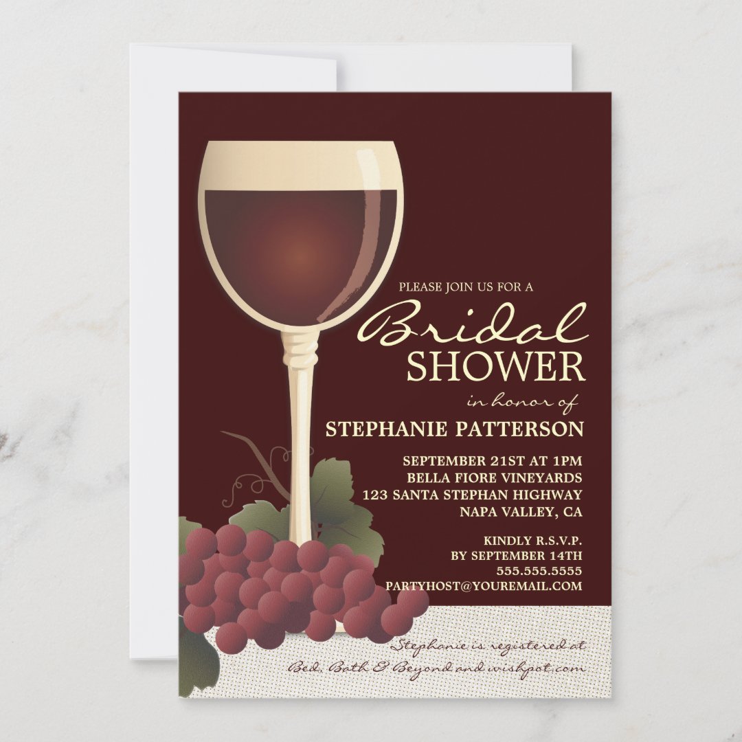 Lovely Wine & Grapes Bridal Shower Invitation Zazzle