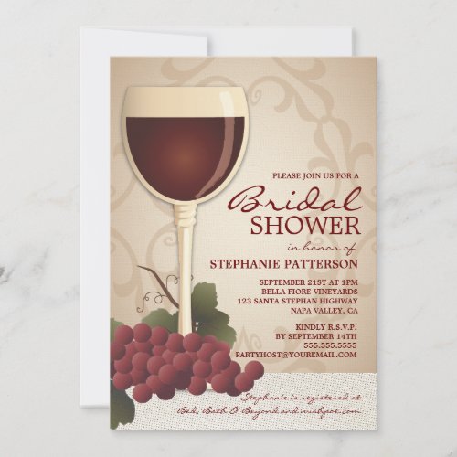 Lovely Wine  Grapes Bridal Shower Invitation