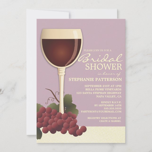 Lovely Wine & Grapes Bridal Shower Invitation (Front)