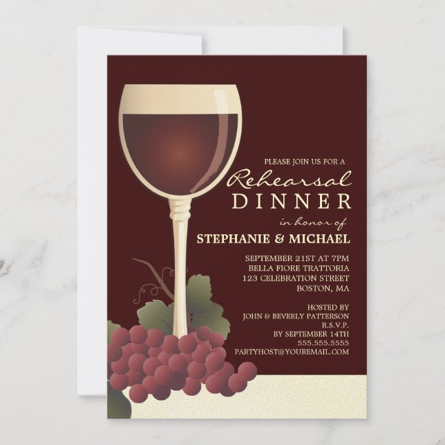 Lovely Wine & Grapes Rehearsal Dinner Invitation (Front)