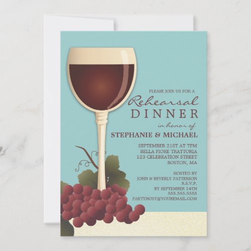 Lovely Wine  Grapes Rehearsal Dinner Invitation