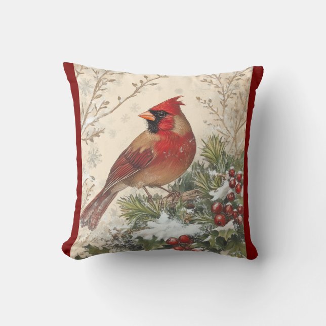Lovely Winter Cardinal Throw Pillow (Front)