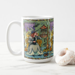 LOVELY WITCH, CAT & HER PETS, BAT CAGE, HALLOWEEN COFFEE MUG