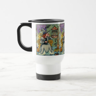 LOVELY WITCH, CAT & HER PETS, BAT CAGE, HALLOWEEN TRAVEL MUG