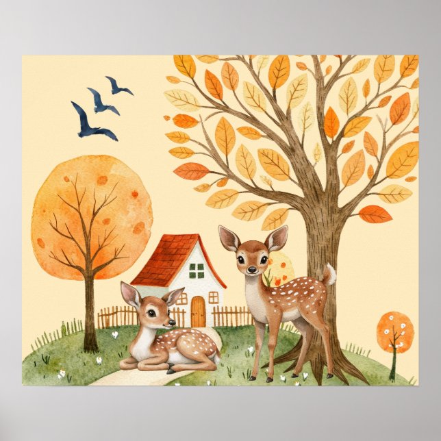 Lovely Woodland Deer Countryside Home Kids Poster (Front)