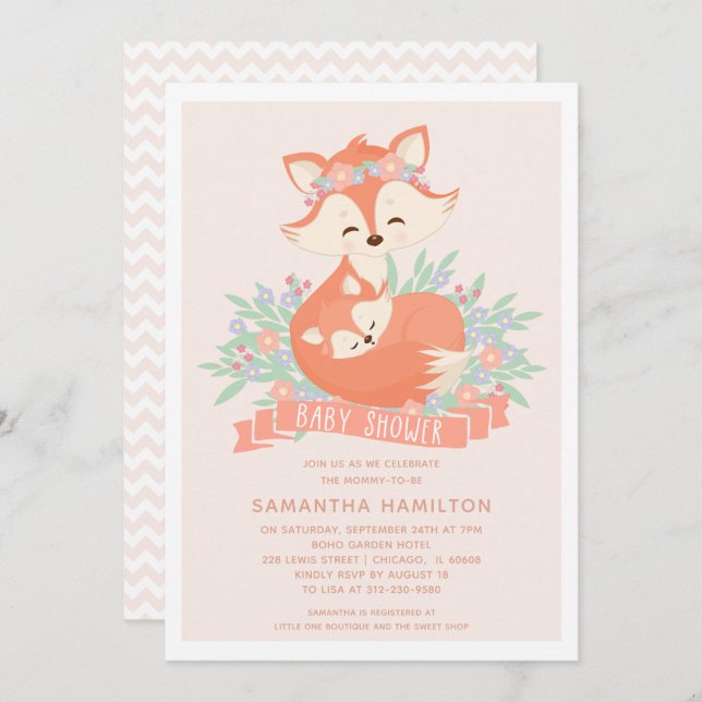 Lovely Woodland Fox Girl Baby Shower Invitation (Front/Back)