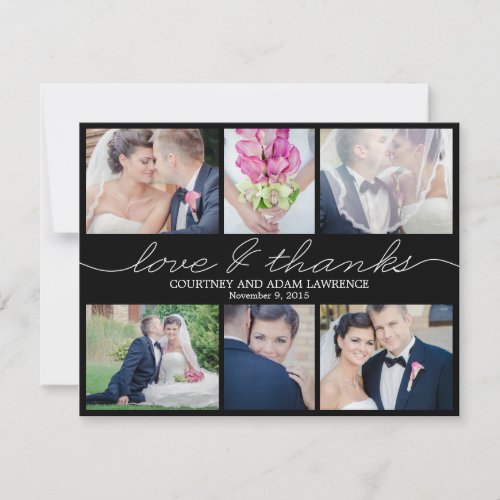 Lovely Writing Wedding Photo Thank You Card Black