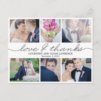 Lovely Writing Wedding Photo Thank You Card White