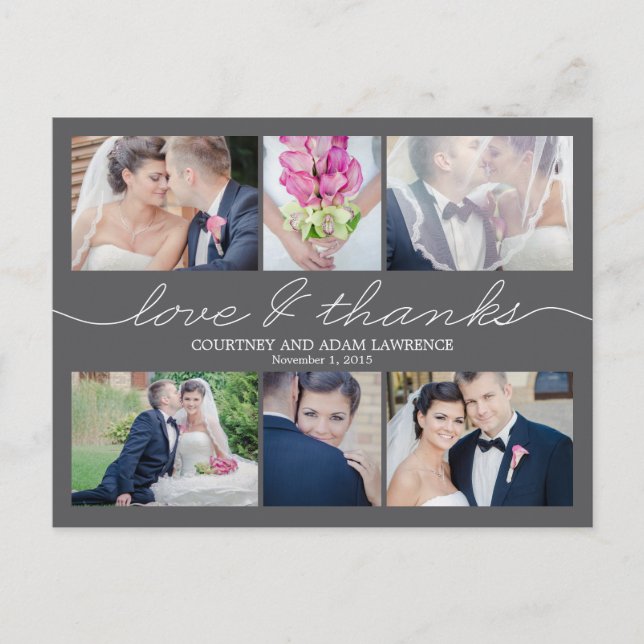 Lovely Writing Wedding Thank You Card - Gray (Front)