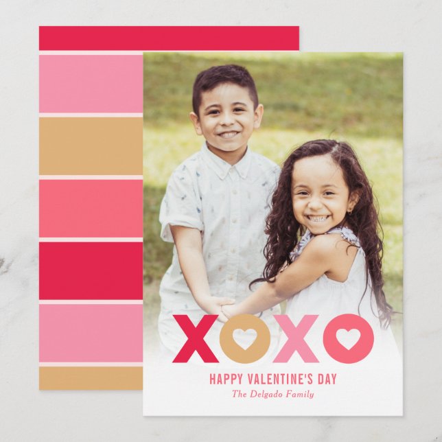 Lovely XOXO Editable Color Valentine's Day Card (Front/Back)