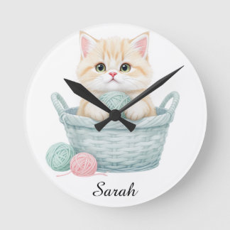 Lovely Yarn Kitten Round Clock 