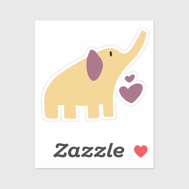 Lovely Yellow Elephant With Hearts Sticker (Sheet)