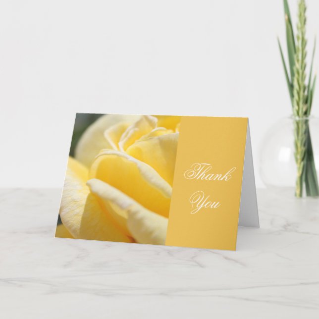 lovely yellow rose flower wedding thank you card. (Front)