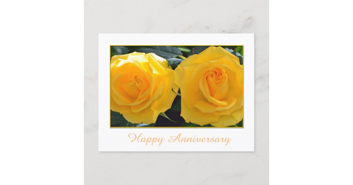 Lovely yellow rose flowers happy anniversary postcard Zazzle