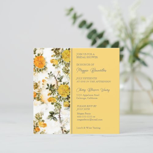 Lovely Yellow Roses Bridal Shower Invitation