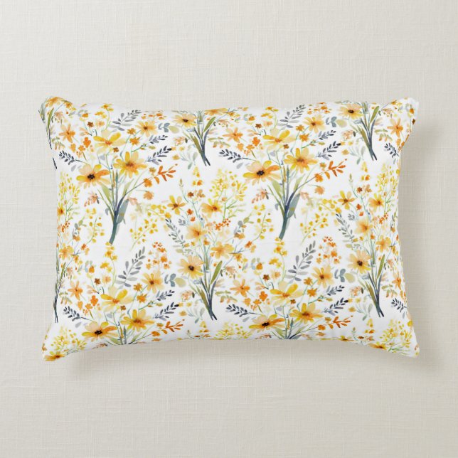 Lovely yellow spring wildflowers accent pillow (Front)