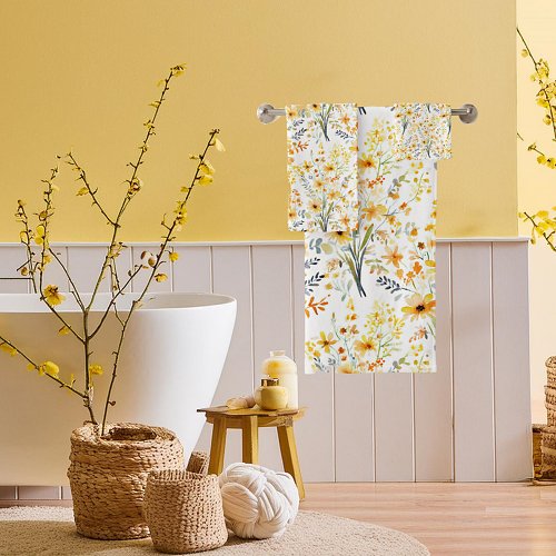 Lovely yellow spring wildflowers bath towel set