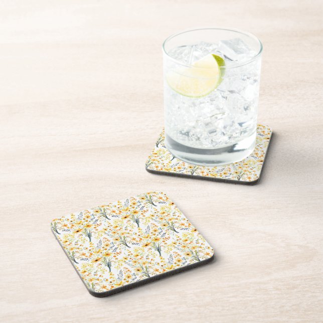 Lovely yellow spring wildflowers beverage coaster (Right Side)