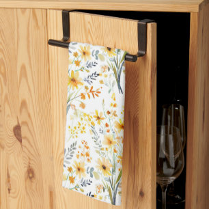 Lovely yellow spring wildflowers kitchen towel