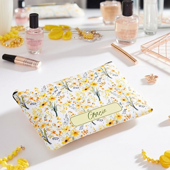 Lovely yellow spring wildflowers personalized accessory pouch (Creator Uploaded)