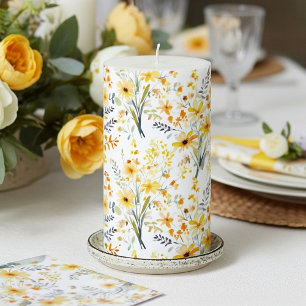 Lovely yellow spring wildflowers pillar candle