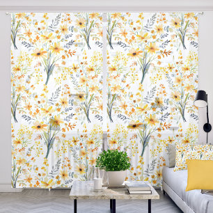 Lovely yellow spring wildflowers sheer curtains