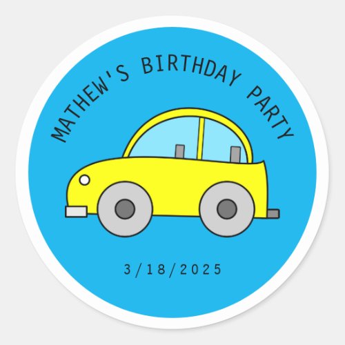 Lovely Yellow Toy Car Vehicle Birthday   Classic Round Sticker