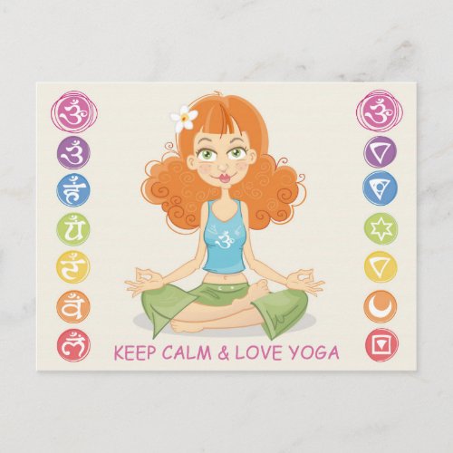 Lovely Yoga Girl Illustration Postcard