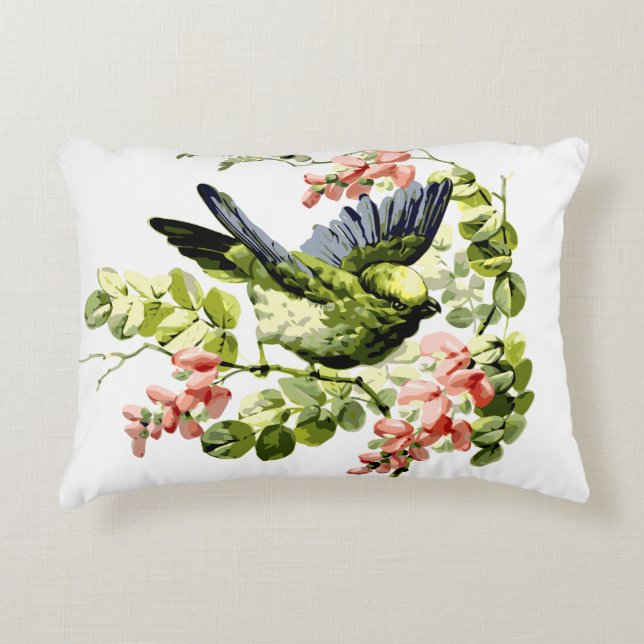 Lovely Young Parrot in Flowering Tree Accent Pillow (Front)