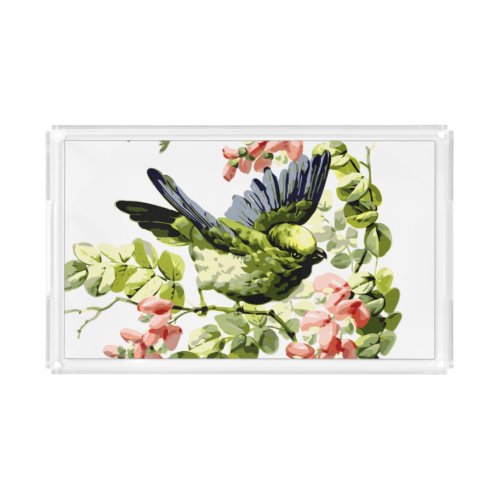 Lovely Young Parrot in Flowering Tree Acrylic Tray