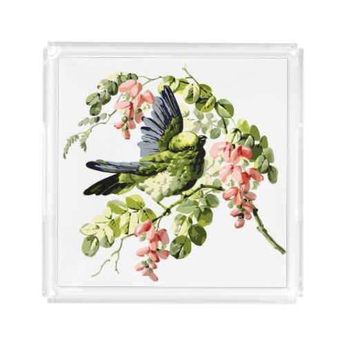 Lovely Young Parrot in Flowering Tree Acrylic Tray