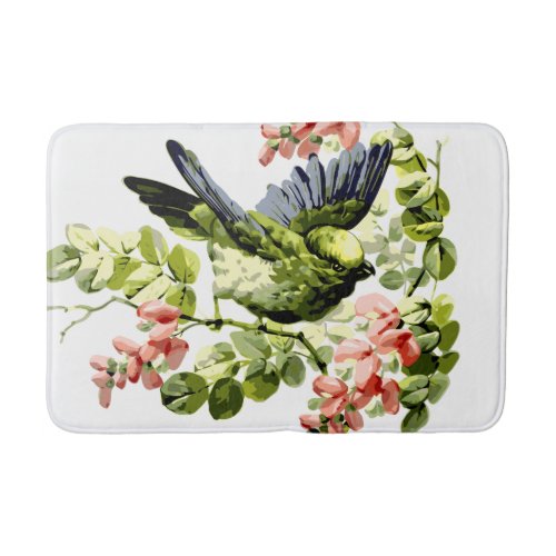 Lovely Young Parrot in Flowering Tree Bath Mat