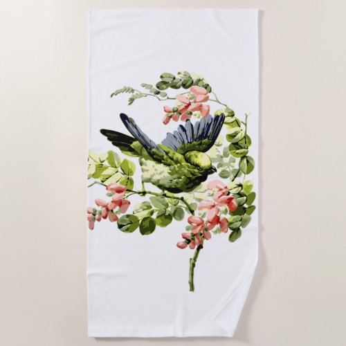 Lovely Young Parrot in Flowering Tree Beach Towel