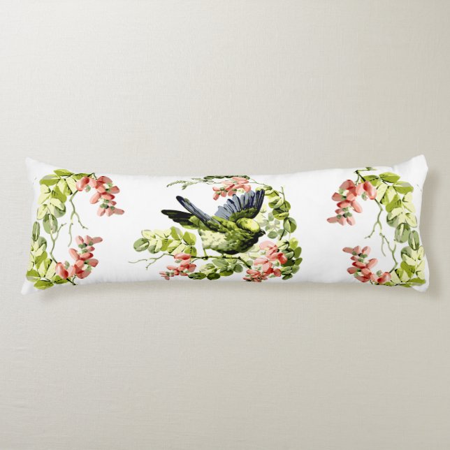 Lovely Young Parrot in Flowering Tree Body Pillow (Front)