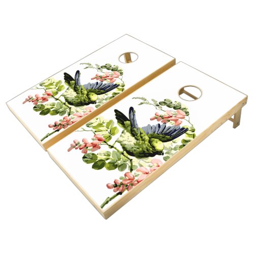Lovely Young Parrot in Flowering Tree Cornhole Set