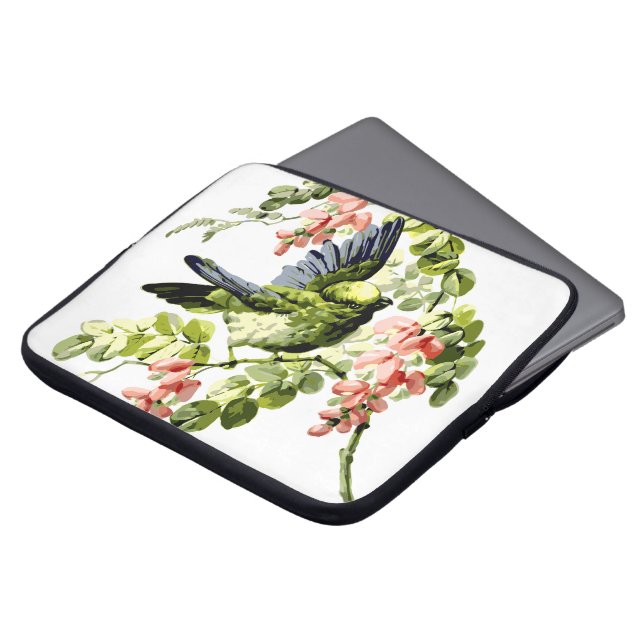 Lovely Young Parrot in Flowering Tree Laptop Sleeve (Front Top)