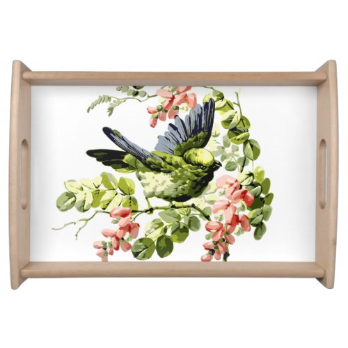 Lovely Young Parrot in Flowering Tree Serving Tray