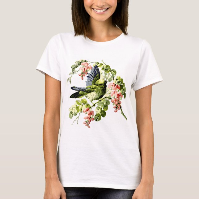 Lovely Young Parrot in Flowering Tree T-Shirt (Front)