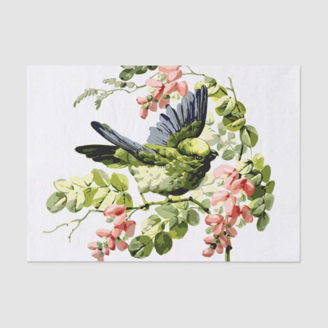 Lovely Young Parrot in Flowering Tree Tissue Paper (Front)