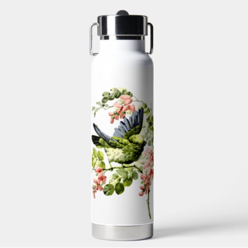 Lovely Young Parrot in Flowering Tree Water Bottle