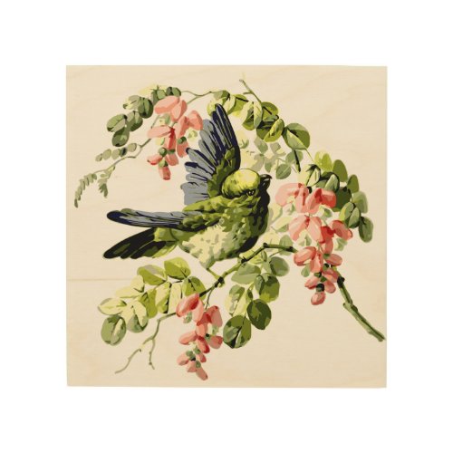 Lovely Young Parrot in Flowering Tree Wood Wall Art