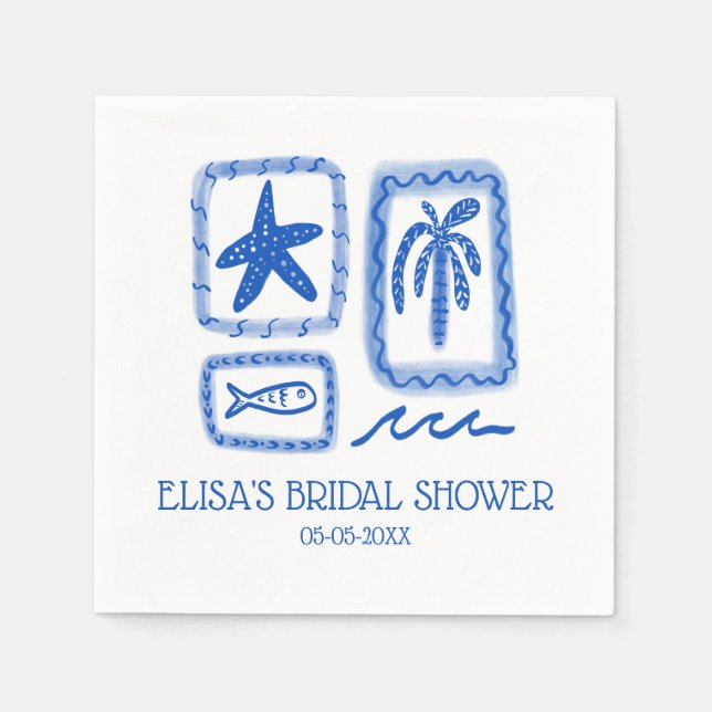 LoveNotes from Sea Cute Beach CUSTOM Bridal Shower Napkins (Front)
