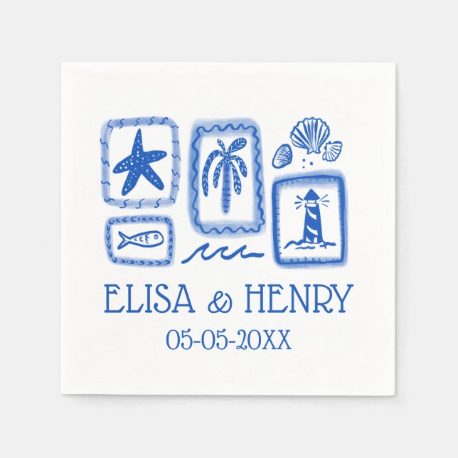 LoveNotes from Sea Cute Beach CUSTOM WEDDING Napkins (Front)