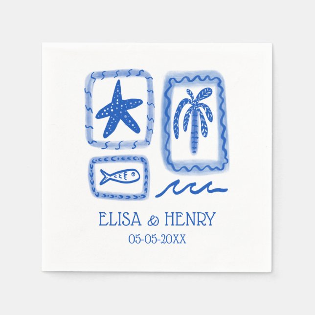 LoveNotes from Sea Cute Beach CUSTOM WEDDING Napkins (Front)