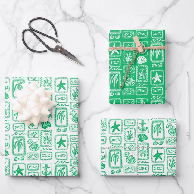 LoveNotes from the Sea Beach Ocean Modern CUSTOM Wrapping Paper Sheets (Front)