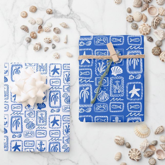 LoveNotes from the Sea Beach Ocean Modern CUSTOM Wrapping Paper Sheets (LoveNotes from the Sea Beach Ocean Modern CUSTOM Blue White Wrapping Paper Sheets
)