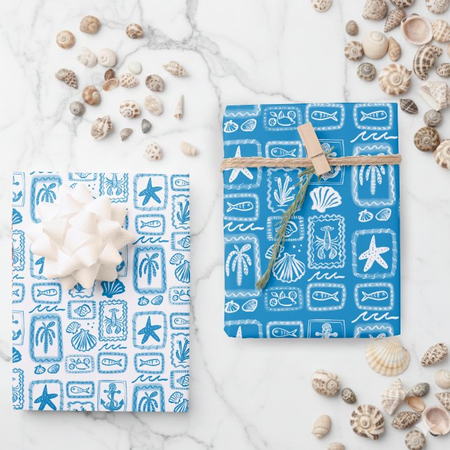 LoveNotes from the Sea Beach Ocean Modern CUSTOM Wrapping Paper Sheets (LoveNotes from the Sea Beach Ocean Modern CUSTOM Blue White Wrapping Paper Sheets
)